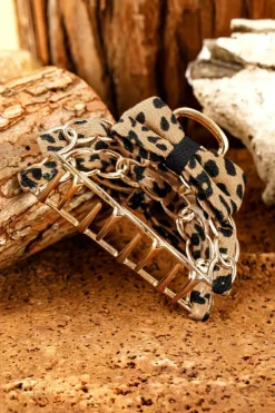 Clearance Dear-Lover Leopard Print Bow Decor Alloy Hair Claw Clip Camel