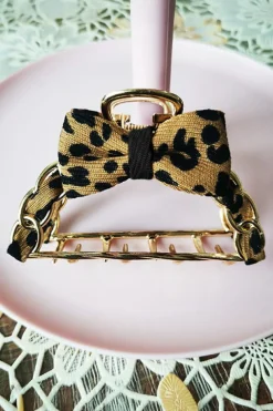 Clearance Dear-Lover Leopard Print Bow Decor Alloy Hair Claw Clip Camel