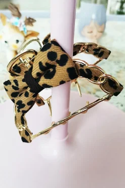 Clearance Dear-Lover Leopard Print Bow Decor Alloy Hair Claw Clip Camel