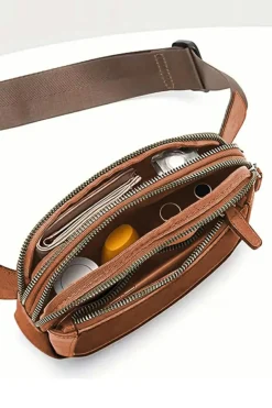 Online Dear-Lover Minimalist Multi-zipped Crossbody Bag Camel