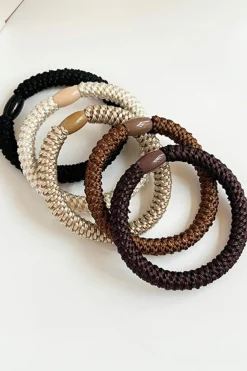 Fashion Dear-Lover 5Pcs Solid High Elastic Hair Tie Camel