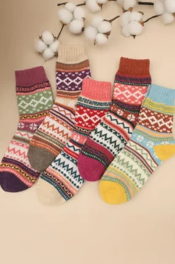 New Dear-Lover 5pcs/set Bohemian Pattern Soft Crew Socks Camel