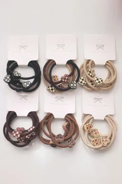 Sale Dear-Lover 5pcs/set Checkered Heart Decor High Elastic Hair Tie Camel