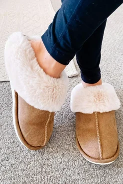 Clearance Dear-Lover Plush Suede Winter Home Slippers Camel