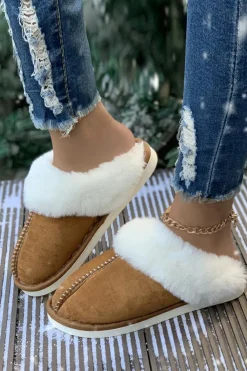 Clearance Dear-Lover Plush Suede Winter Home Slippers Camel