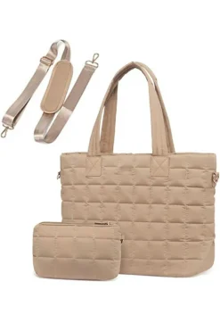 Hot Dear-Lover Quiled Patchwork Large Tote Bag and Clutch 2pcs Set Camel