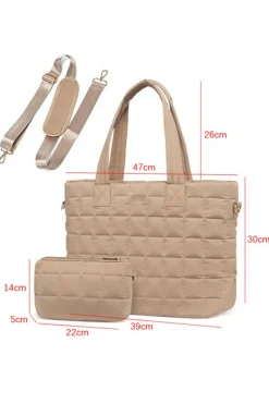 Hot Dear-Lover Quiled Patchwork Large Tote Bag and Clutch 2pcs Set Camel