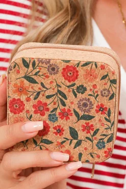 Fashion Dear-Lover Retro Floral Print Portable Square Jewelry Box Camel
