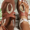 Online Dear-Lover Retro Hollow Out Open Toe Leather Sandals Camel