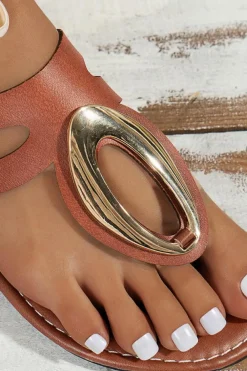 Online Dear-Lover Retro Hollow Out Open Toe Leather Sandals Camel
