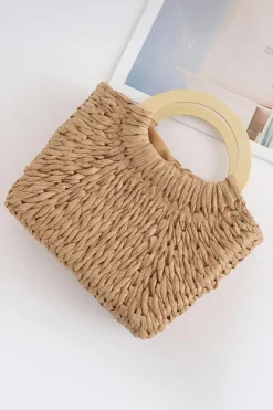 Outlet Dear-Lover Retro Straw Woven Handle Bag Camel