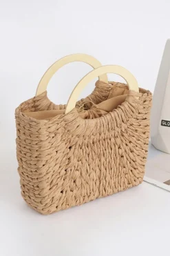 Outlet Dear-Lover Retro Straw Woven Handle Bag Camel