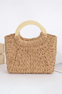 Outlet Dear-Lover Retro Straw Woven Handle Bag Camel