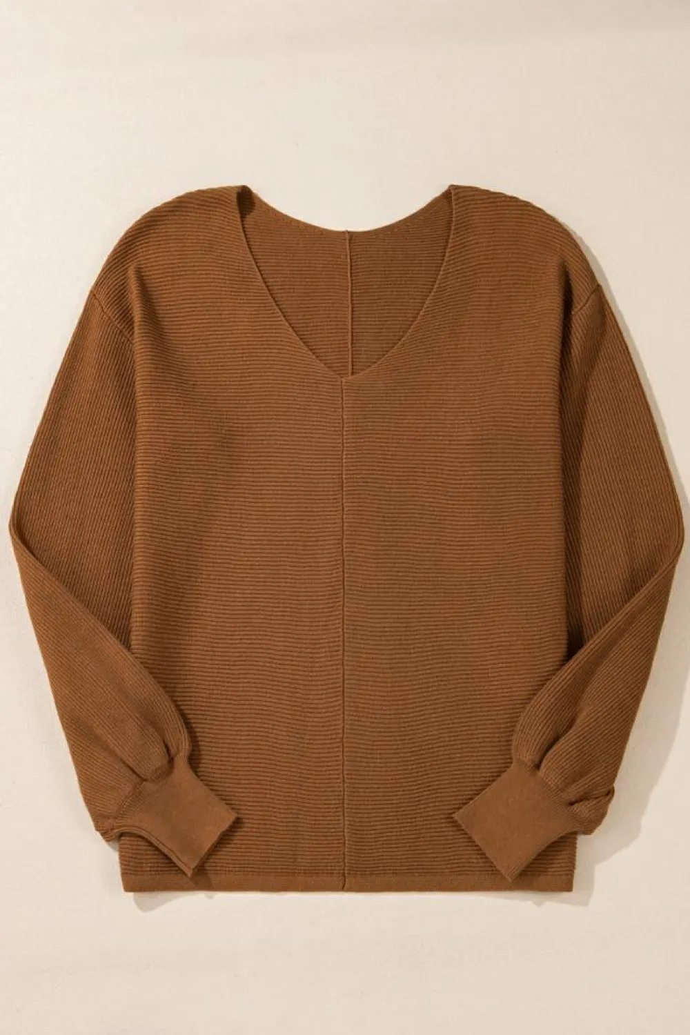 Best Dear-Lover Ribbed Knit Drop Sleeve V Neck Loose Fit Sweater Camel