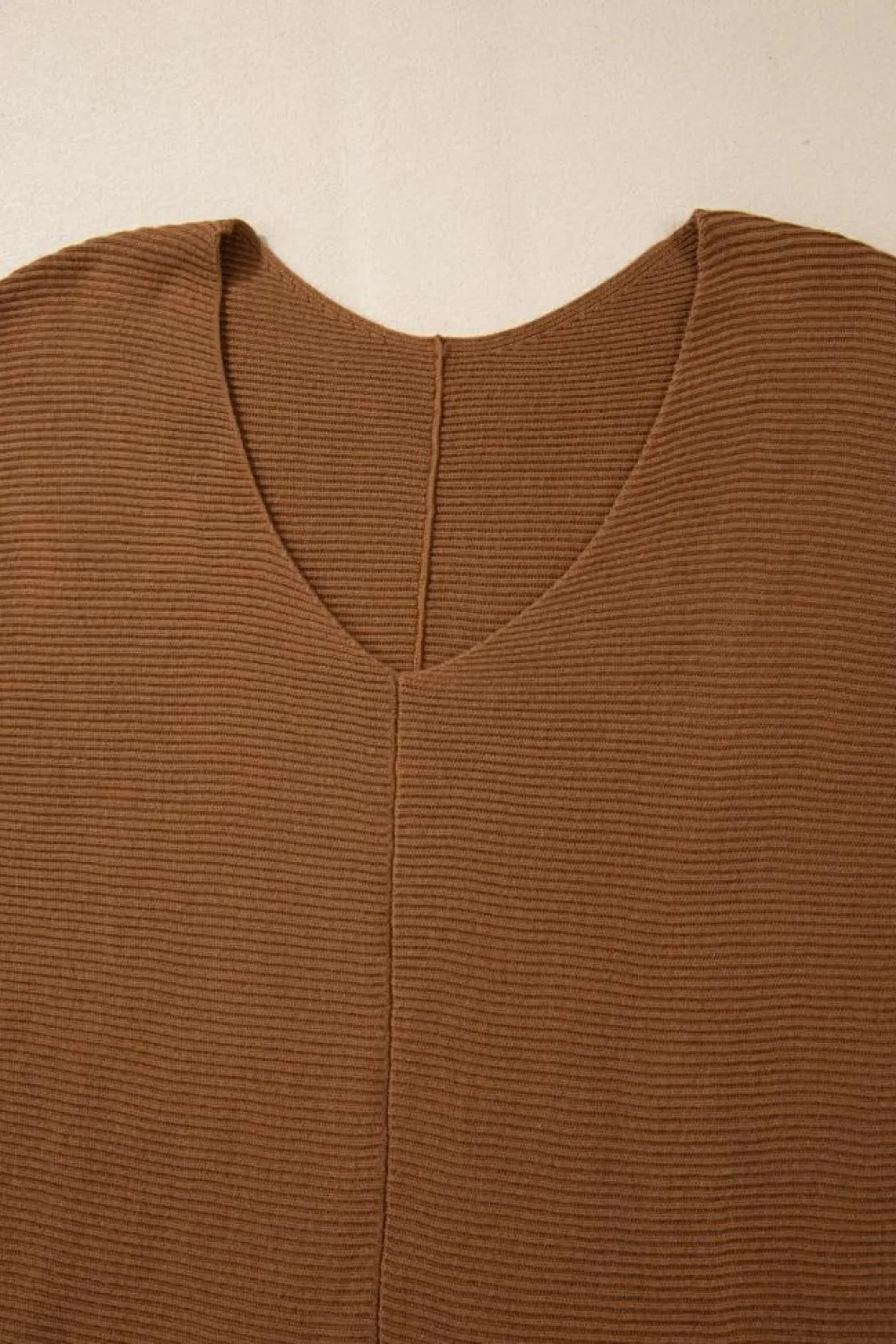 Best Dear-Lover Ribbed Knit Drop Sleeve V Neck Loose Fit Sweater Camel