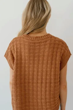 Clearance Dear-Lover Round Neck Textured Knit Sweater Vest Camel