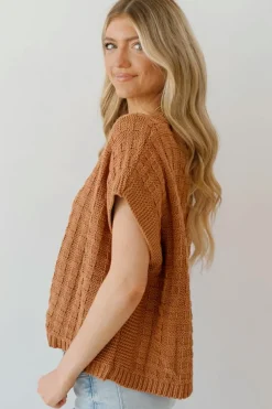 Clearance Dear-Lover Round Neck Textured Knit Sweater Vest Camel