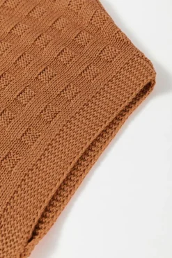 Clearance Dear-Lover Round Neck Textured Knit Sweater Vest Camel