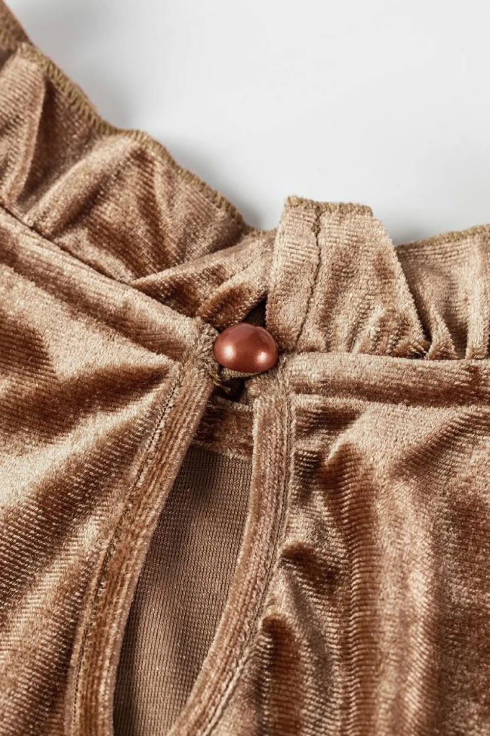 Online Dear-Lover Ruffled Arm Velvet Top Camel