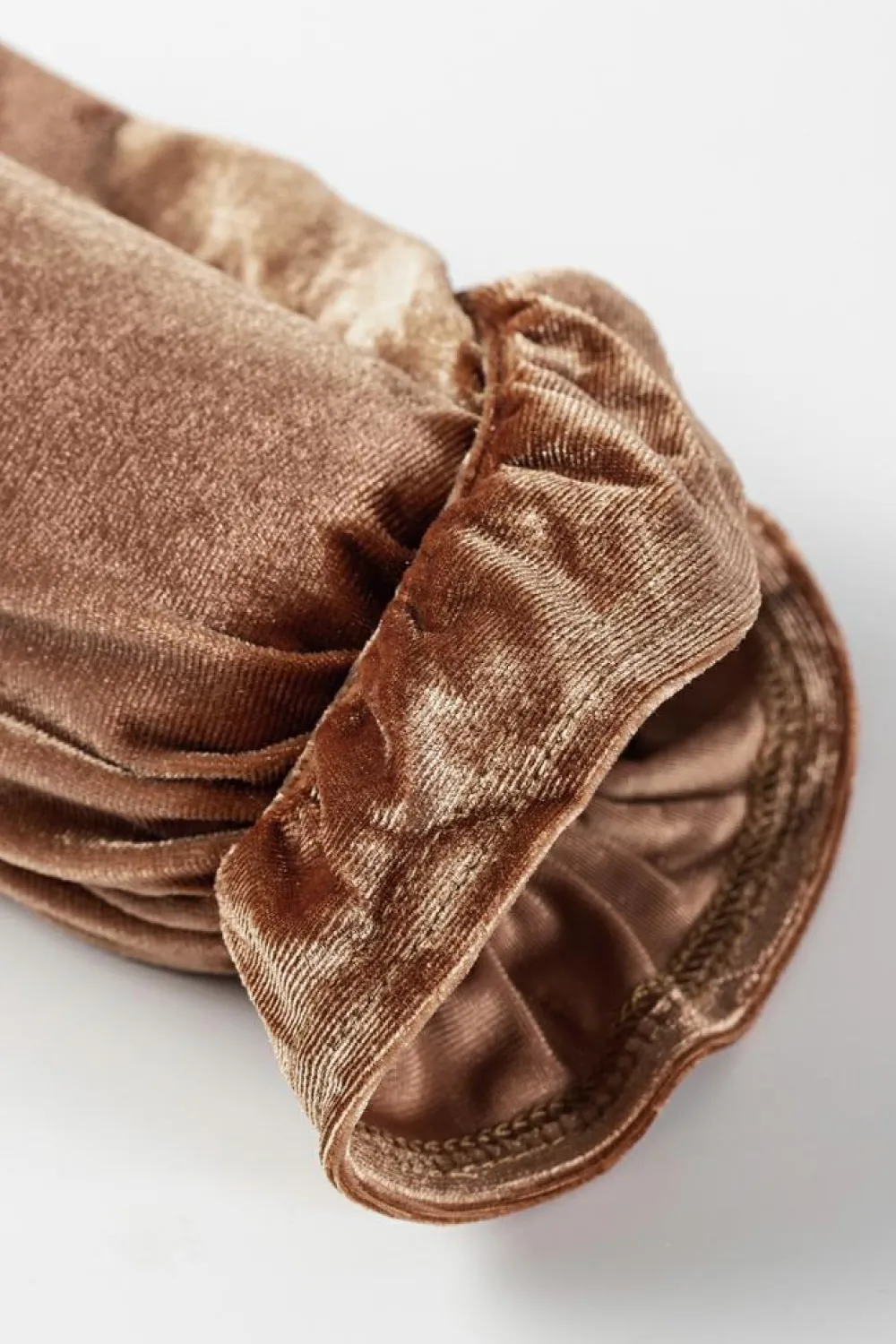 Online Dear-Lover Ruffled Arm Velvet Top Camel