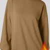 New Dear-Lover Solid Fleece Lined Drop Shoulder High Low Sweatshirt Camel