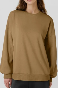 New Dear-Lover Solid Fleece Lined Drop Shoulder High Low Sweatshirt Camel