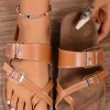 Sale Dear-Lover Suede Adjustable Strap Toe Ring Outdoor Slippers Camel