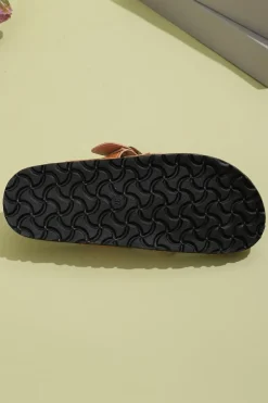 Sale Dear-Lover Suede Adjustable Strap Toe Ring Outdoor Slippers Camel