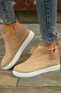 Outlet Dear-Lover Suede Slip-on Casual Boots Camel