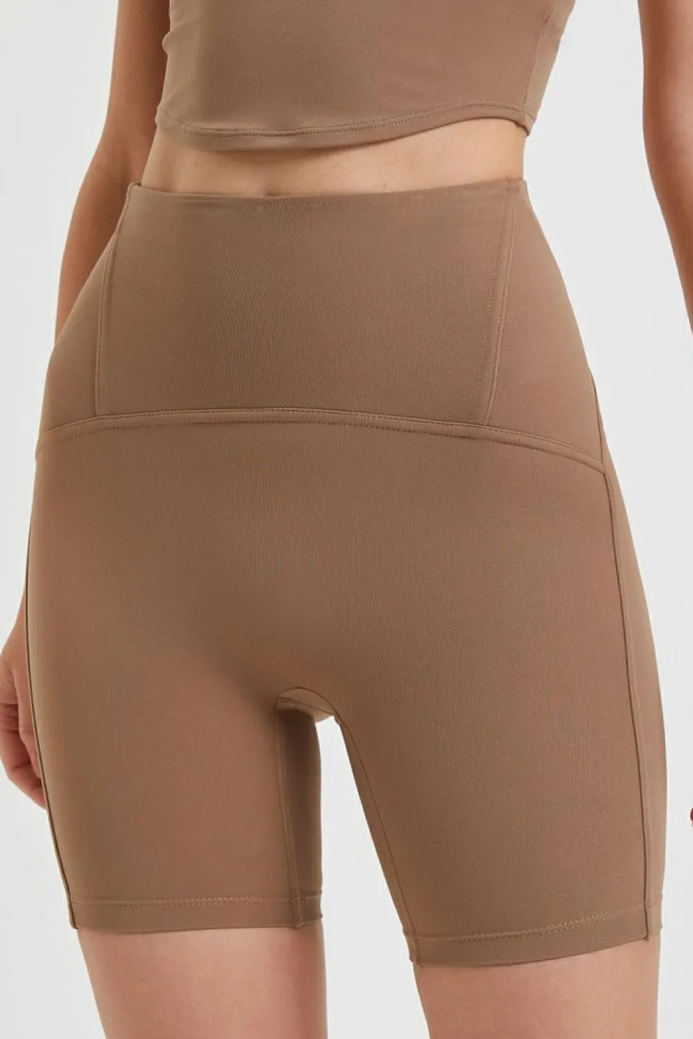 Discount Dear-Lover Tailored High Waist Buttock Lifting Fitness Shorts Camel