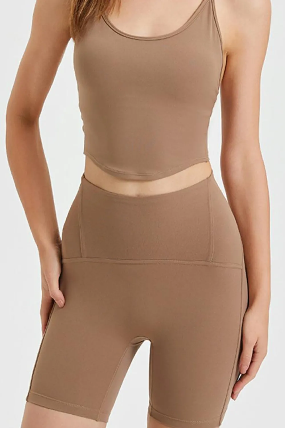 Discount Dear-Lover Tailored High Waist Buttock Lifting Fitness Shorts Camel