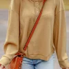 Discount Dear-Lover Textured Knit Half Button Drop Shoulder Oversized Top Camel