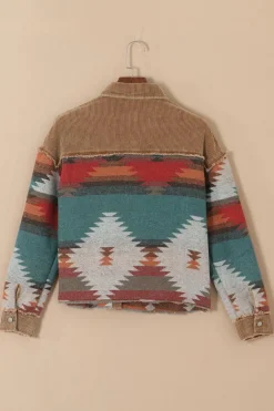 Online Dear-Lover Western Pattern Patchwork Flap Pocket Shacket Camel