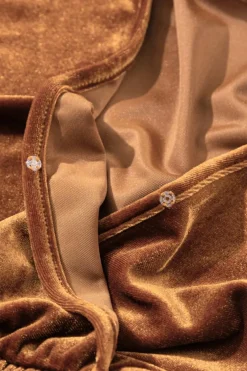 Online Dear-Lover Wrap V Neck Smocked High Waist Velvet Midi Dress Camel