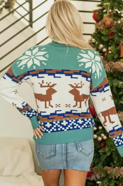 Hot Dear-Lover Christmas Reindeer Snowflake Colorblock Turtleneck Sweater Canton