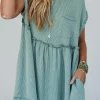 Online Dear-Lover Corded Knit Textured Patched Pocket Frilled Swing Mini Dress with Pockets Canton
