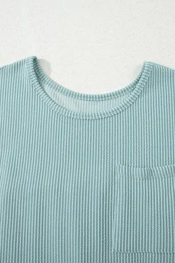 Online Dear-Lover Corded Knit Textured Patched Pocket Frilled Swing Mini Dress with Pockets Canton