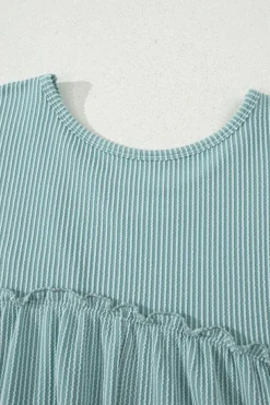 Online Dear-Lover Corded Knit Textured Patched Pocket Frilled Swing Mini Dress with Pockets Canton