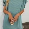 Outlet Dear-Lover Corded Ruffle Sleeve Crew Neck Shift Dress Canton