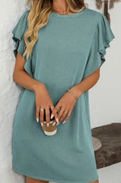 Outlet Dear-Lover Corded Ruffle Sleeve Crew Neck Shift Dress Canton