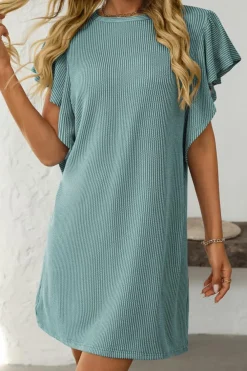 Outlet Dear-Lover Corded Ruffle Sleeve Crew Neck Shift Dress Canton