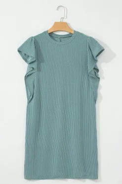 Outlet Dear-Lover Corded Ruffle Sleeve Crew Neck Shift Dress Canton