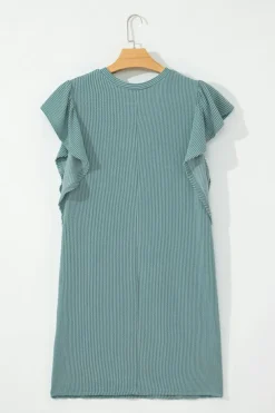 Outlet Dear-Lover Corded Ruffle Sleeve Crew Neck Shift Dress Canton