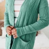 Discount Dear-Lover  Solid Textured Open Front Cardigan with Pocket Canton