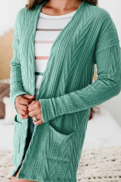 Discount Dear-Lover  Solid Textured Open Front Cardigan with Pocket Canton
