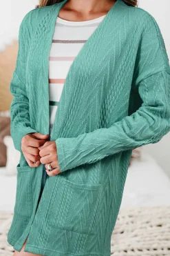 Discount Dear-Lover  Solid Textured Open Front Cardigan with Pocket Canton