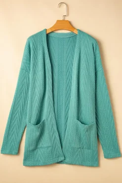 Discount Dear-Lover  Solid Textured Open Front Cardigan with Pocket Canton