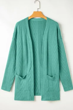 Discount Dear-Lover  Solid Textured Open Front Cardigan with Pocket Canton