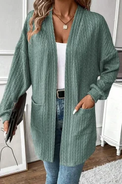 New Dear-Lover Textured Knit Side Pockets Open Front Cardigan Canton
