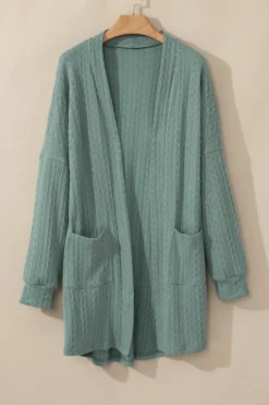 New Dear-Lover Textured Knit Side Pockets Open Front Cardigan Canton